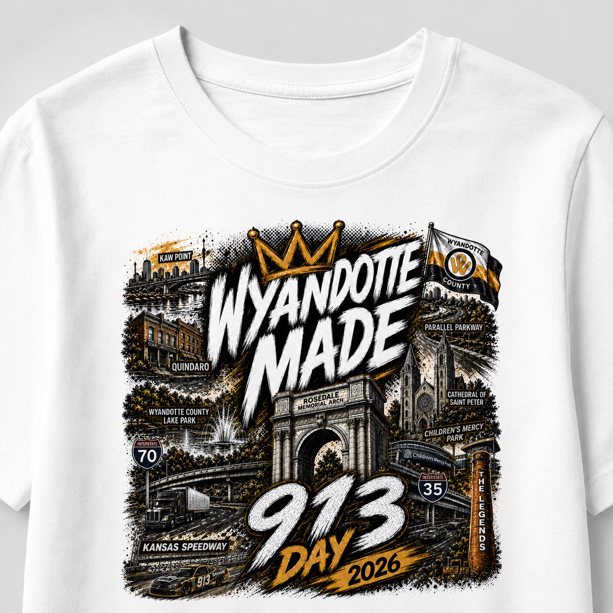 PREORDER : 913 Day 2026 Wyandotte Landmark T-Shirt – White — product view 3
