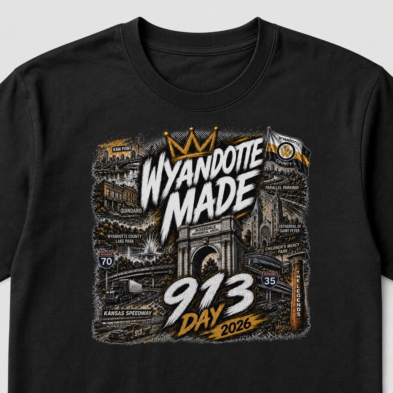 913 Day 2026 Wyandotte Landmark T-Shirt – Black — product view 3