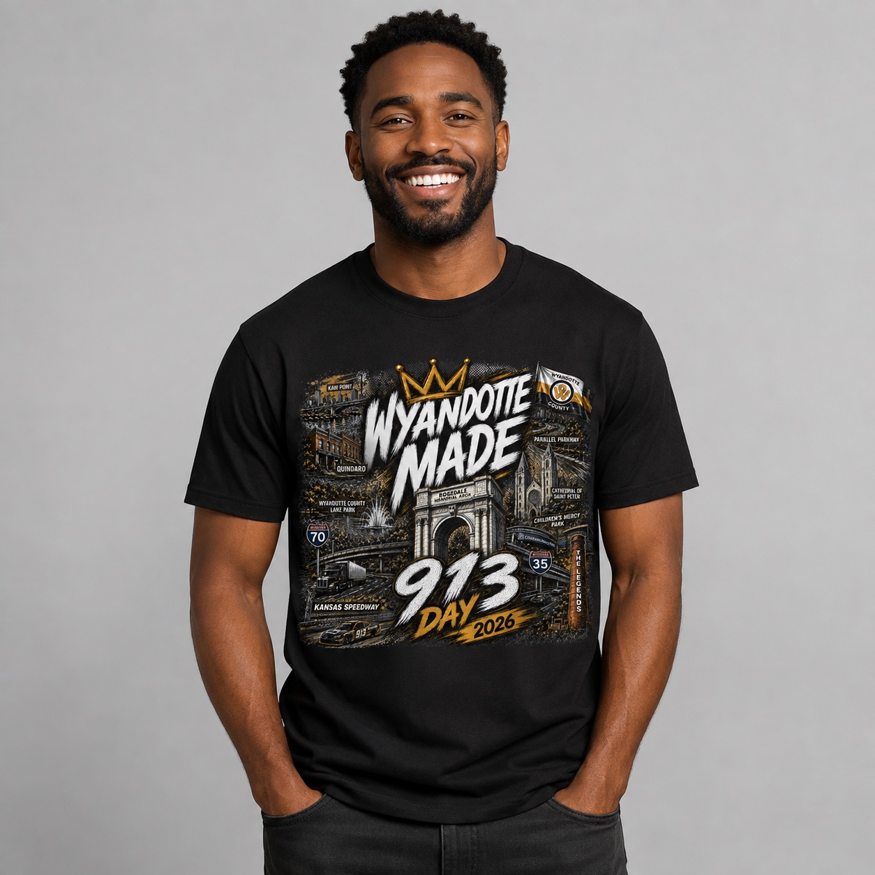 913 Day 2026 Wyandotte Landmark T-Shirt – Black — product view 2