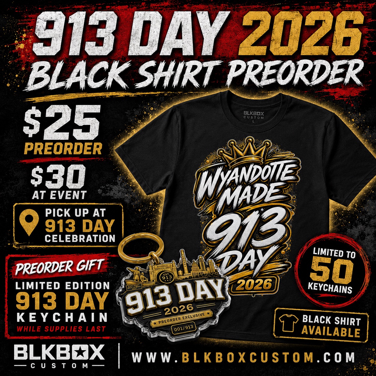 PREORDER : Wyandotte Made 913 Day 2026 T-Shirt – Black